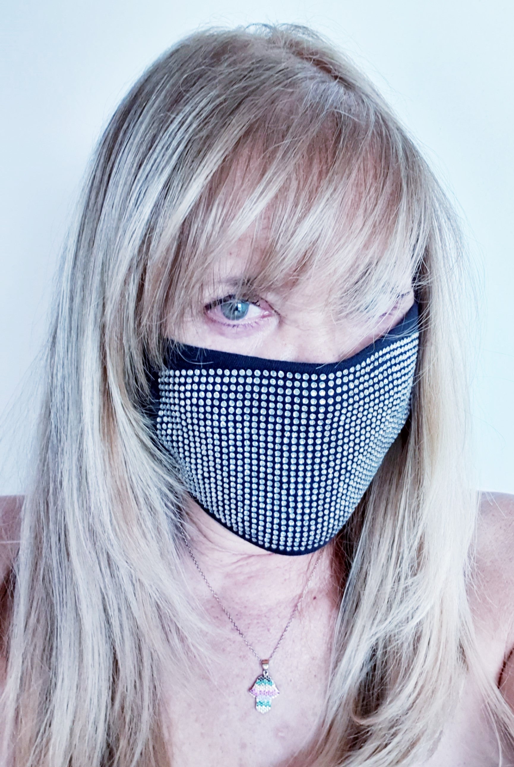 Sparkly Rhinestones Face Masks Black Chain Crystal Mesh Masks